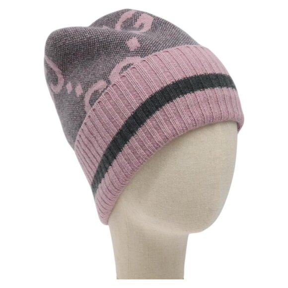 GUCCI GG Canvas Knitted Fabrics Cap Cashmere M Pink 676827 Auth am8353 main image 5